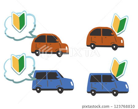 Pop illustration set of beginner mark and car Pop illustration set of beginner mark and car 123768810