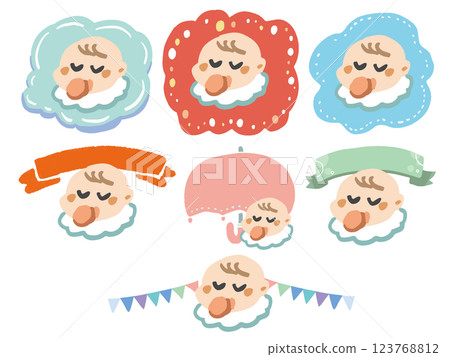 一組各式各樣的嬰兒流行插圖標題 一組各式各樣的嬰兒流行插圖標題 123768812