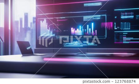 大螢幕上顯示的未來數據分析影像 大螢幕上顯示的未來數據分析影像 123768874