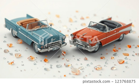 兩輛汽車發生事故相撞,碎片四處飛揚 兩輛汽車發生事故相撞,碎片四處飛揚 123768875