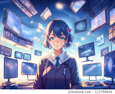 Illustration material of many monitors and students Illustration material of many monitors and students 123769048