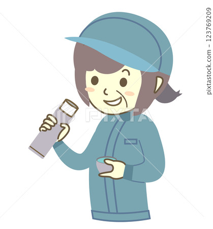 Senior female worker hydrating during break Senior female worker hydrating during break 123769209