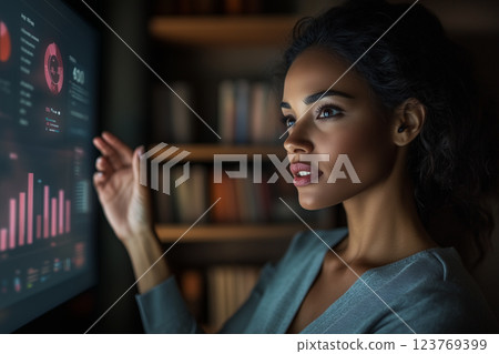 使用觸控螢幕的女人 使用觸控螢幕的女人 123769399