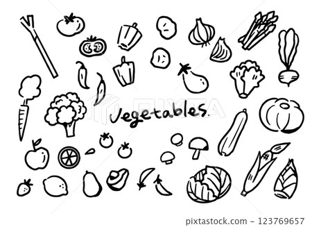 Hand-drawn vegetable illustration set line drawing 123769657