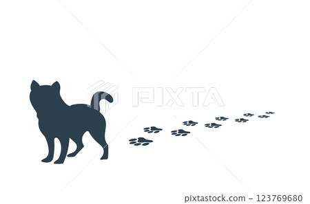 Silhouette of a dog walking and leaving footprints Silhouette of a dog walking and leaving footprints 123769680