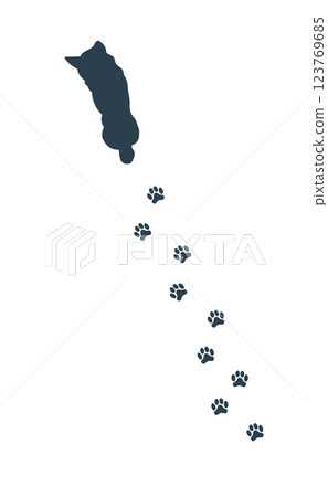 Silhouette of a dog walking and leaving footprints Silhouette of a dog walking and leaving footprints 123769685