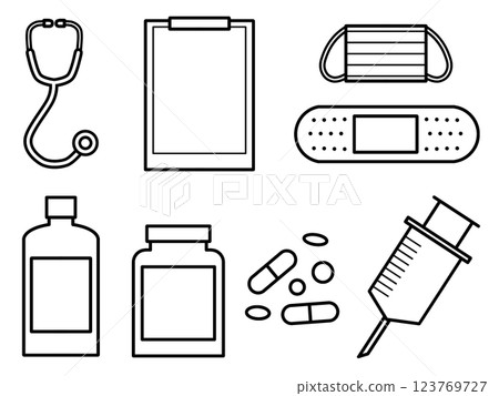 Medical supplies and pharmaceutical materials set A Medical supplies and pharmaceutical materials set A 123769727