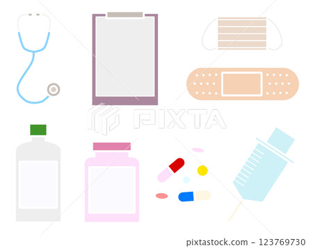 Medical supplies and pharmaceuticals material set D 123769730