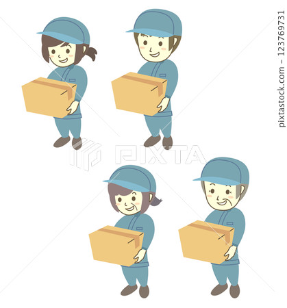 Set of workers holding cardboard boxes 123769731