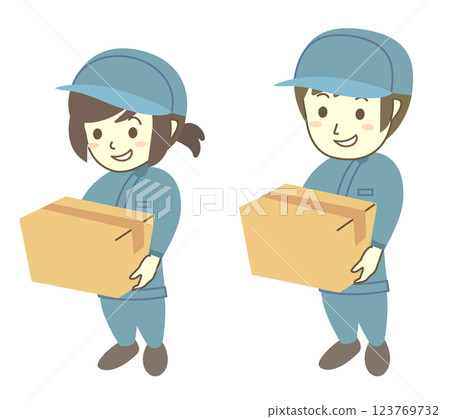 拿著紙箱的年輕男女工人 123769732