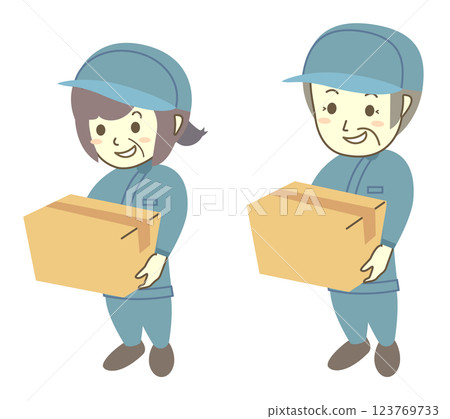 拿著紙箱的資深男女工人 123769733