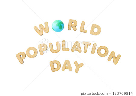 PNG, Population day, planet with text, isolated on white background. 123769814