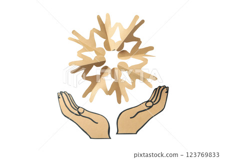 PNG, Population Day, paper people holding hands, isolated on white background. 123769833