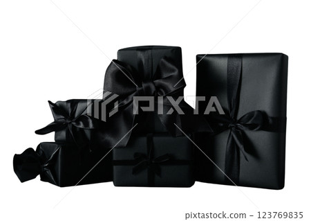 PNG, Black Friday. Only black packages isolated on white background. 123769835