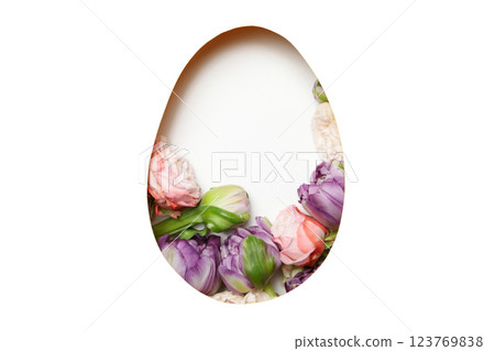PNG, Easter, cut out egg shape, with colored eggs, on pink background, isolated on white background PNG, Easter, cut out egg shape, with colored eggs, on pink background, isolated on white background 123769838