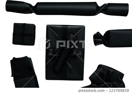 PNG, Black Friday. Only black packages isolated on white background. 123769839