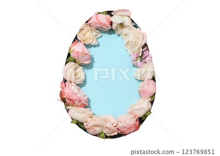 PNG, Easter, blue egg, cut out of paper, with flowers, isolated on white background 123769851