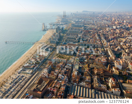 Aerial view of the Mediterranean coast of Badalona. Aerial view of the Mediterranean coast of Badalona. 123770124
