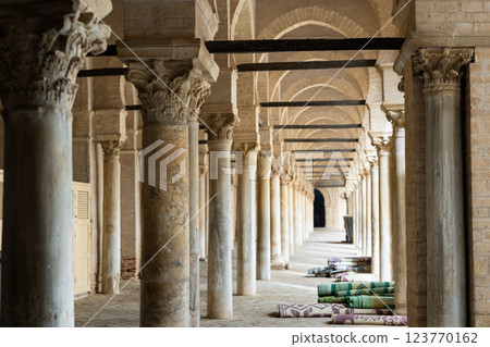 Corridor with arched colonnade in Mosque of Uqba in Kairouan Corridor with arched colonnade in Mosque of Uqba in Kairouan 123770162