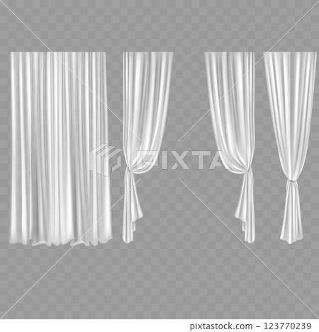 White Curtain Mockup Set with Various Hanging Styles Vector 123770239