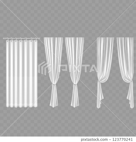 White Curtain Mockup Set with Various Hanging Styles Vector White Curtain Mockup Set with Various Hanging Styles Vector 123770241