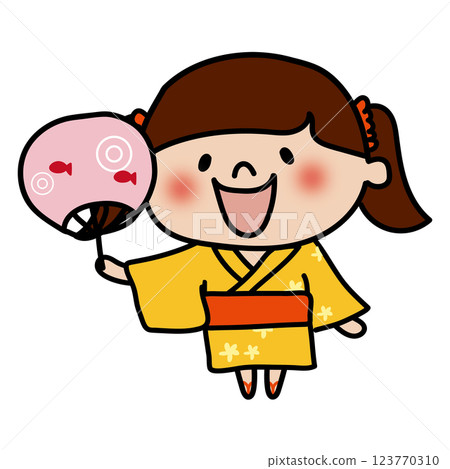 身穿浴衣、手持扇子的小孩（女孩） 123770310