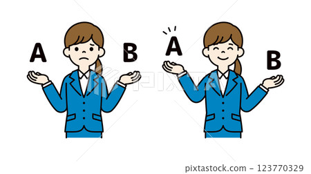 Vector illustration material set of a woman looking for a job, comparing either one_Line width can be edited_Color 123770329