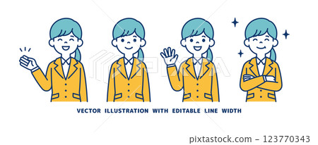 Vector illustration set of a woman wearing a recruitment suit with a positive image_Line width can be edited 123770343