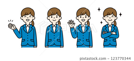 Vector illustration material set of a woman looking for a job with a positive image_Line width can be edited_Color 123770344
