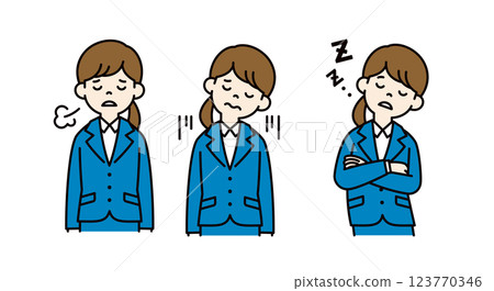 Vector illustration material set of a woman looking for a job with a negative image_Line width can be edited_Color 123770346