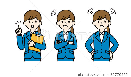 Vector illustration material set of angry, scolding, warning, women looking for a job_Line width can be edited_Color 123770351