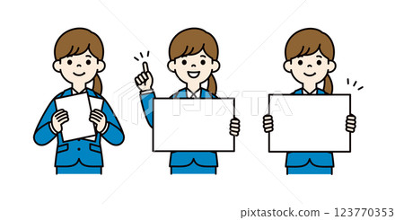 Vector illustration set of a woman looking for a job, holding documents and a board_Line width editable_Color 123770353