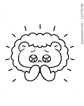 A lion with sparkling eyes expressing emotion - Line drawing 123770786