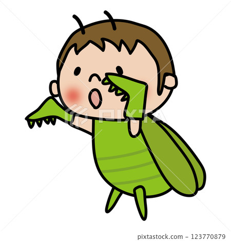 Child (boy) dressed as a praying mantis 2 Child (boy) dressed as a praying mantis 2 123770879