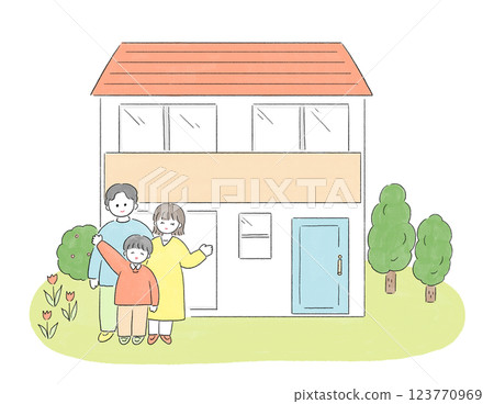 Family lined up in front of their home 123770969