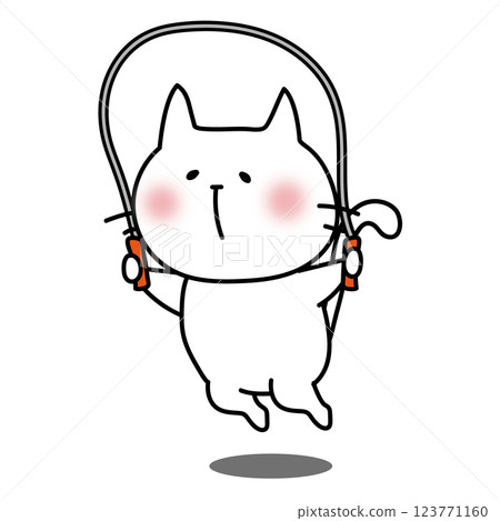 White cat jumping rope 123771160