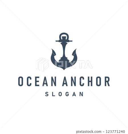 ocean illustration concept with ship anchor logo symbol with simple silhouette suitable for brand or product also transportation symbol 123771240