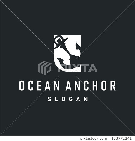 ocean illustration concept with ship anchor logo symbol with simple silhouette suitable for brand or product also transportation symbol 123771241