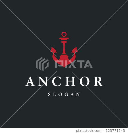ocean illustration concept with ship anchor logo symbol with simple silhouette suitable for brand or product also transportation symbol 123771243
