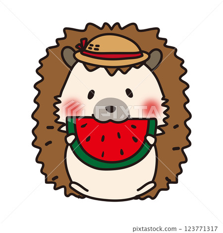 夏天戴草帽吃西瓜的刺蝟 夏天戴草帽吃西瓜的刺蝟 123771317