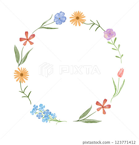 Colorful floral watercolor illustration background frame 123771412