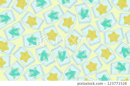 Pattern of star candy in a bag (yellow) 123771526