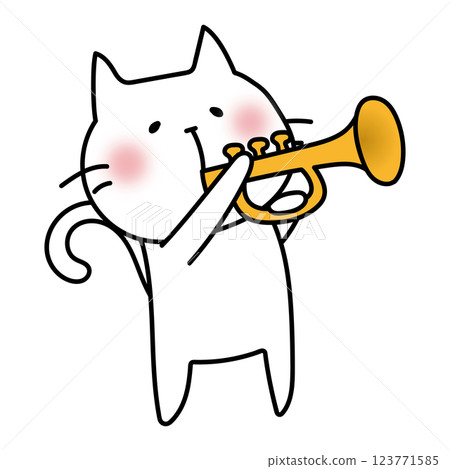 White cat playing a trumpet White cat playing a trumpet 123771585