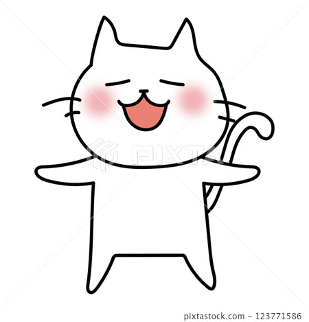 一隻白貓高興地張開雙臂 123771586
