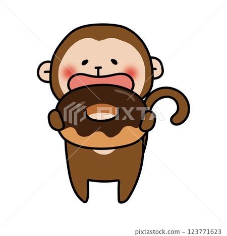 Monkey eating a donut 123771623