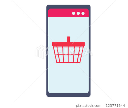 智慧型手機和購物籃。智慧型手機.向量插圖 123771644