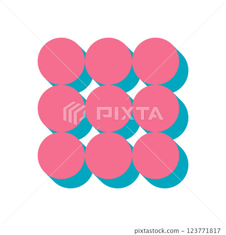 Bold Brutalist Abstract Shape. Modern icon of a circle and flat form. This graphic element showcases brutalism and features a distinct shadow, ideal for contemporary y2k design. 123771817