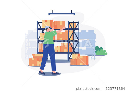 Male Workers Arranging Boxes In The Warehouse 123771864