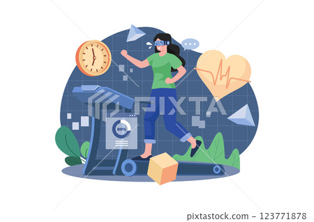 Woman Running On Treadmill Using VR Woman Running On Treadmill Using VR 123771878
