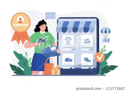 Verified Seller Illustration concept. A flat illustration isolated on white background Verified Seller Illustration concept. A flat illustration isolated on white background 123771887